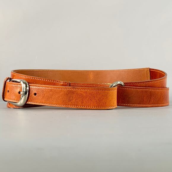 OSCAR DE LA RENTA Size M Brown Silver Leather Wrap Belt - Picture 1 of 7